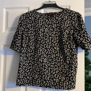 Banana Republic Black and Gray Leopard Print Short Sleeve Top